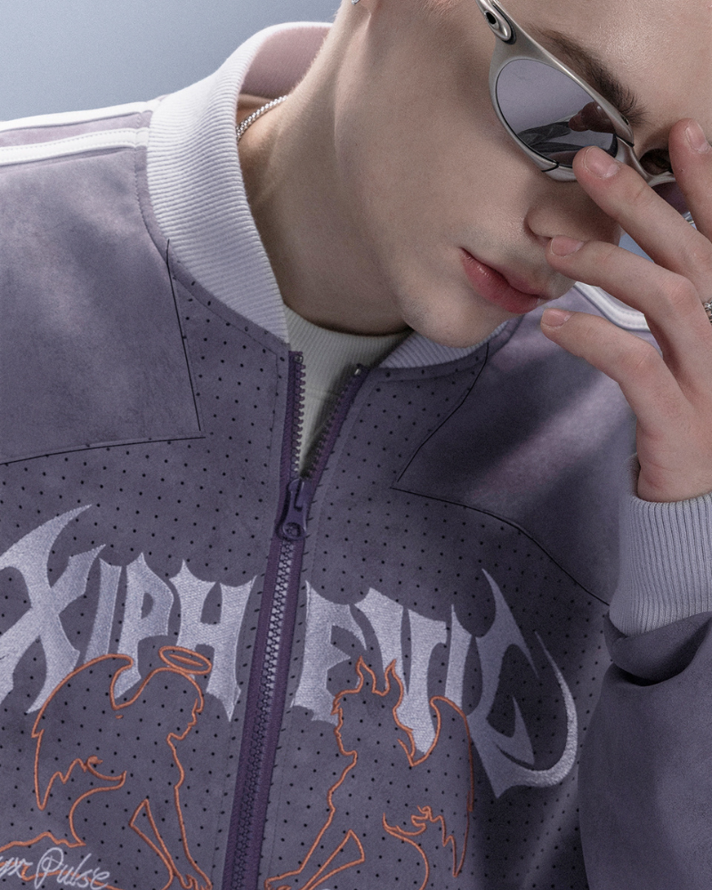 Cyberpunk Outfits Embroidered Suede Cropped Jacket