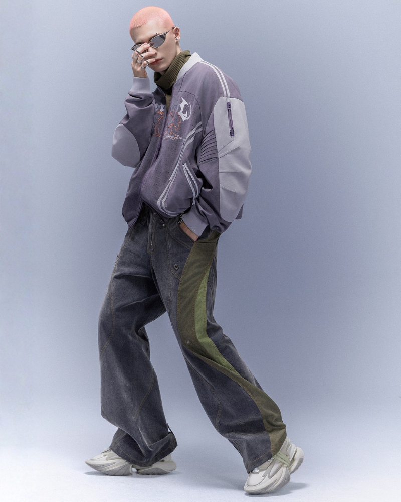 Cyberpunk Outfits Embroidered Suede Cropped Jacket