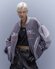 Cyberpunk Outfits Embroidered Suede Cropped Jacket