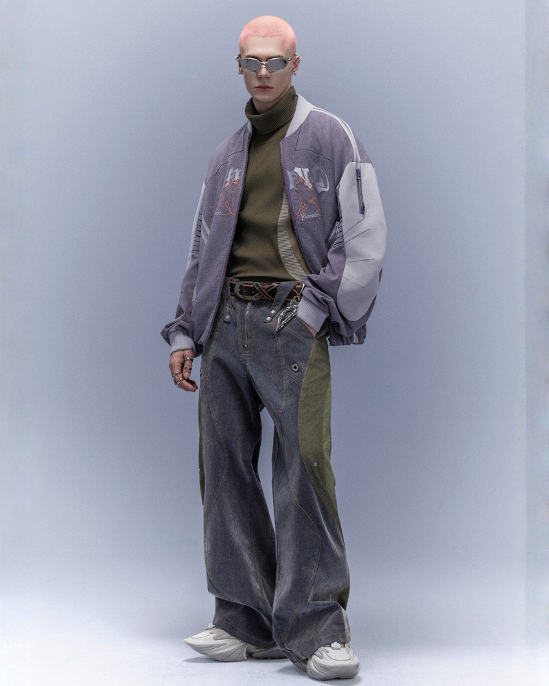Cyberpunk Outfits Embroidered Suede Cropped Jacket