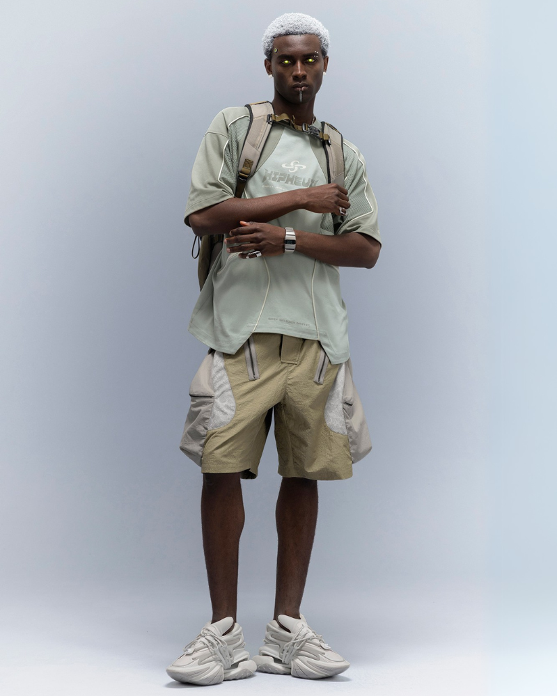 Cyberpunk Street-Style Star Arc Cocoon Pocket Shorts - Men