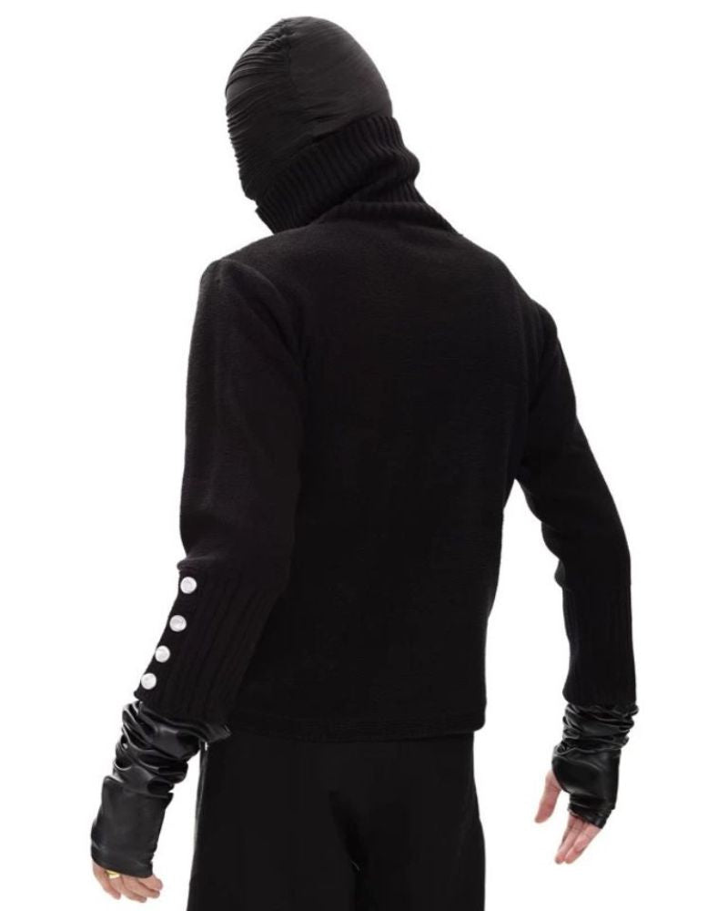 Dark Opium Style Button-Up Turtleneck Knit Sweater