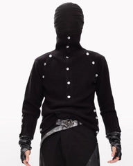 Dark Opium Style Button-Up Turtleneck Knit Sweater