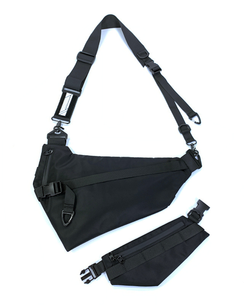 Functional Detachable Black Sling Chest Bag