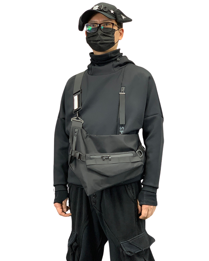 Functional Detachable Black Sling Chest Bag