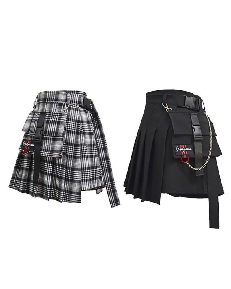 Detachable Pocket Black Cargo Skirt