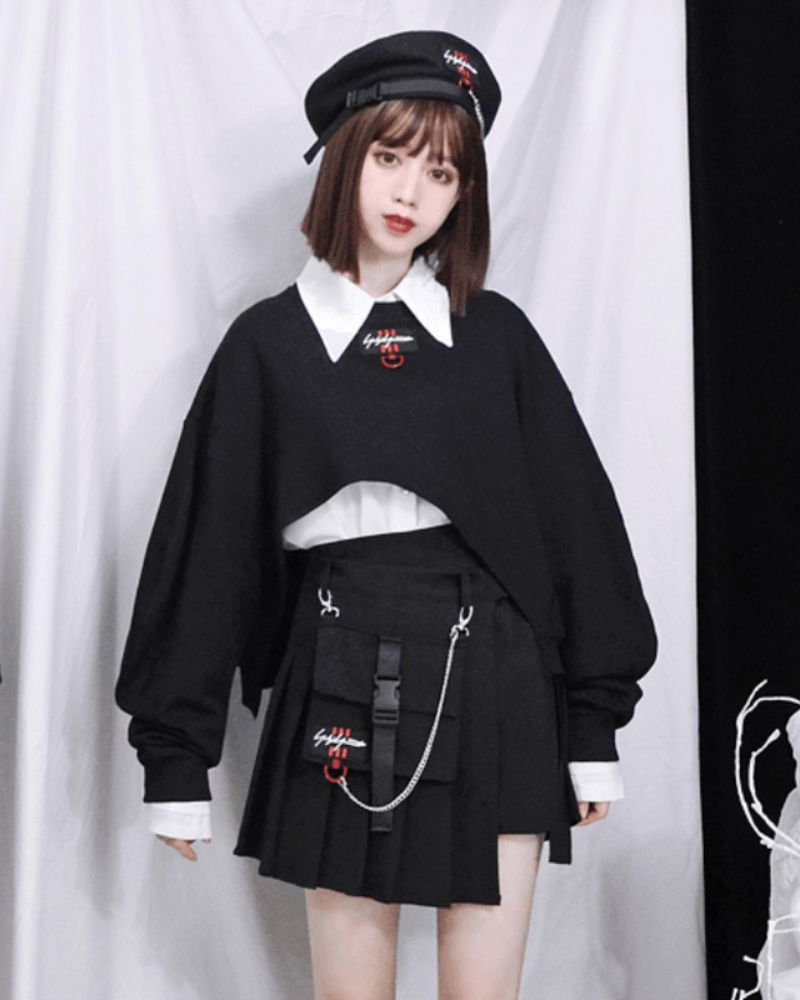 Detachable Pocket Black Cargo Skirt