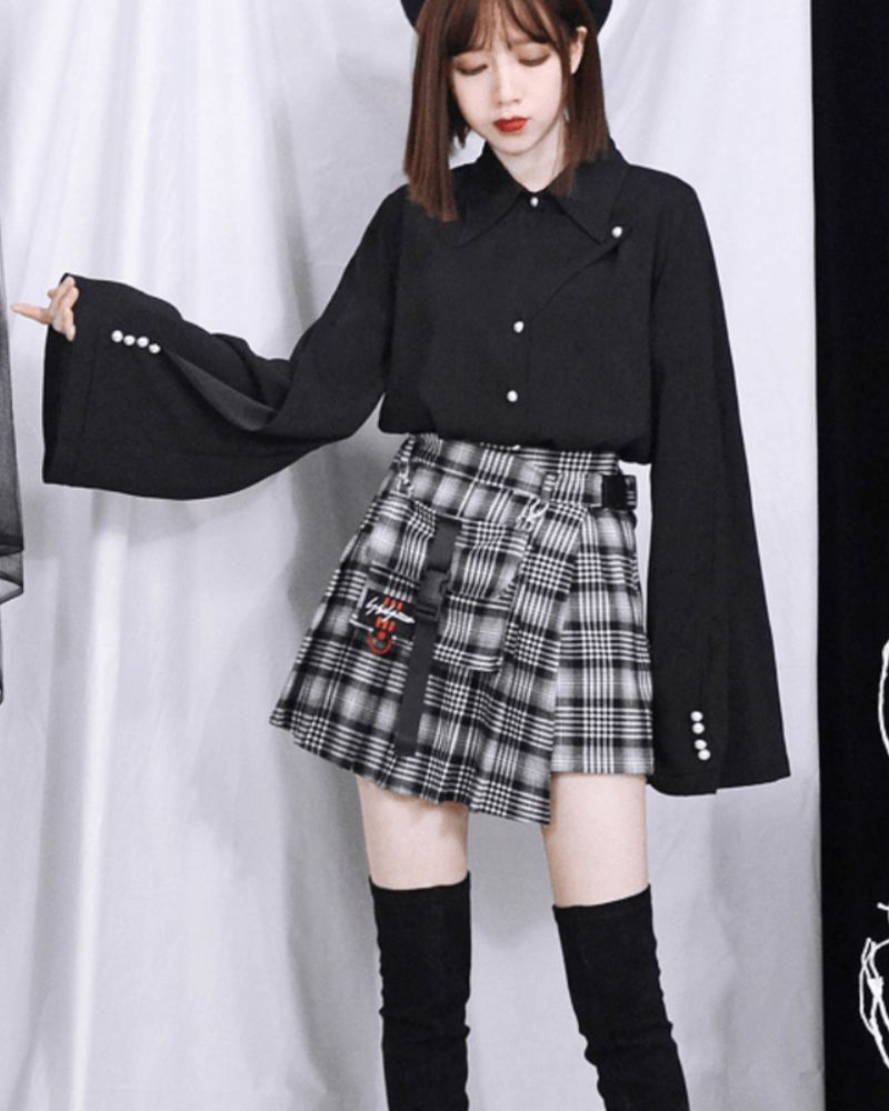 Detachable Pocket Black Cargo Skirt
