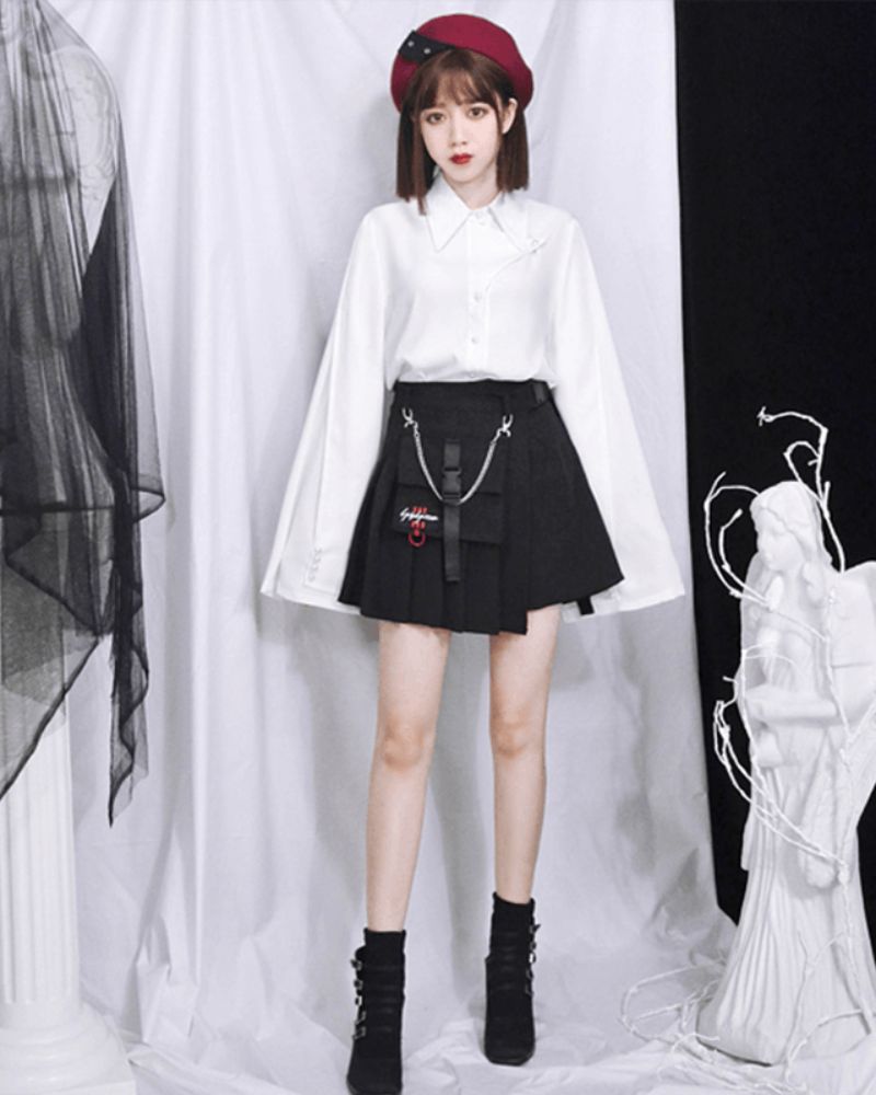 Detachable Pocket Black Cargo Skirt