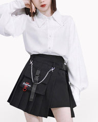 Detachable Pocket Black Cargo Skirt