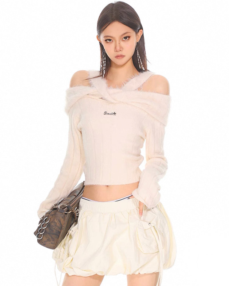 Elastic Drawstring Mini Cargo Bubble Skirt