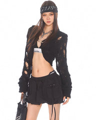 Elastic Drawstring Mini Cargo Bubble Skirt