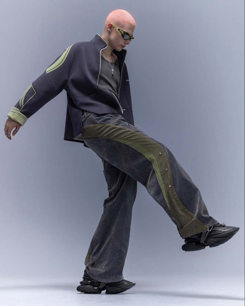 Flocked Wash Cyberpunk Streetwear Wide-Leg Pants