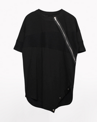 Functional Irregular Stitching Zipper Triangle Hem T-Shirt
