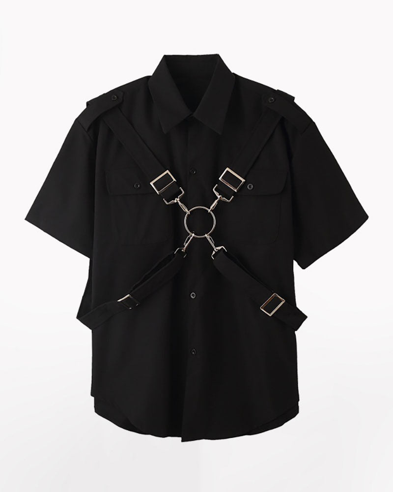 Functional Metal Ring Ribbon Shirt