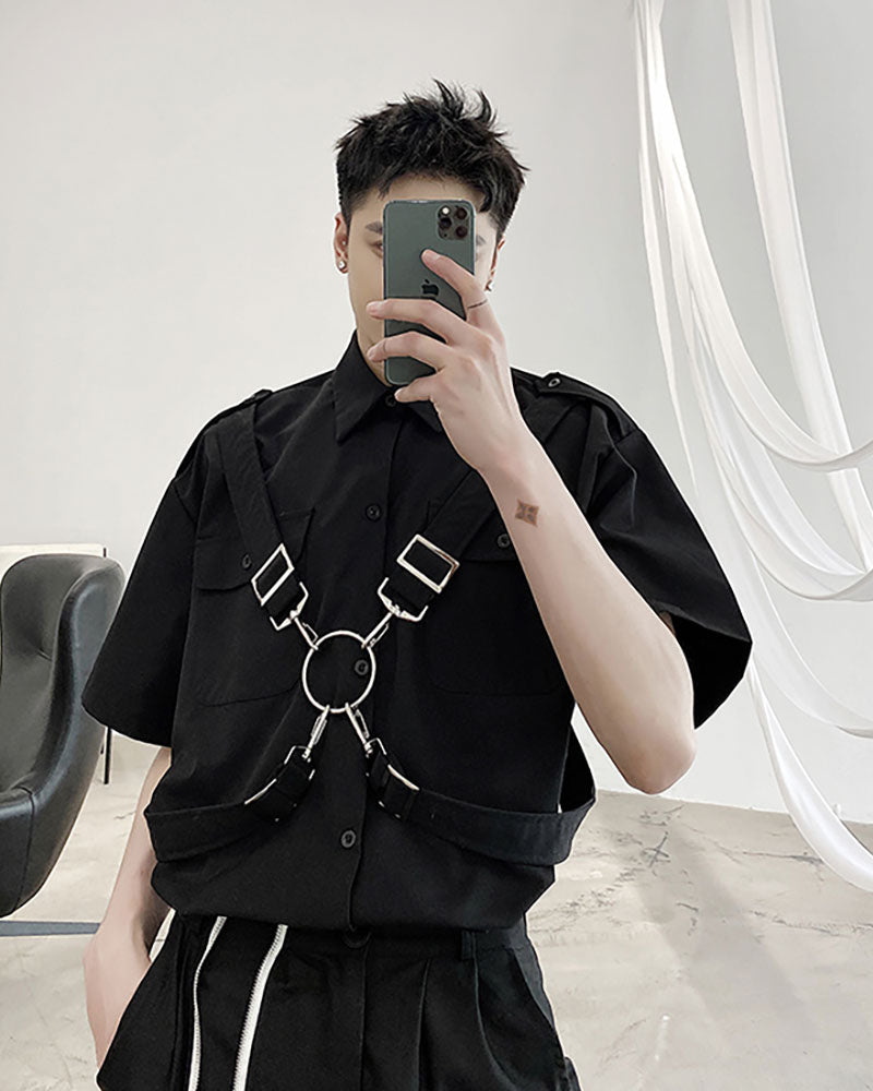 Functional Metal Ring Ribbon Shirt