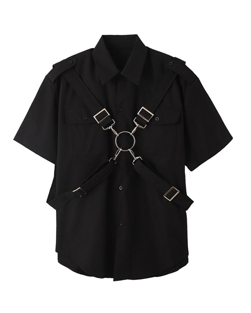 Functional Metal Ring Ribbon Shirt