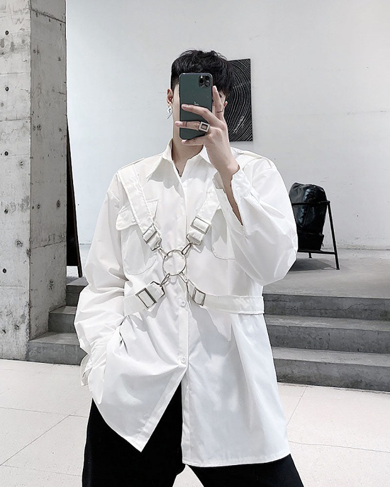 Functional Metal Ring Ribbon Shirt