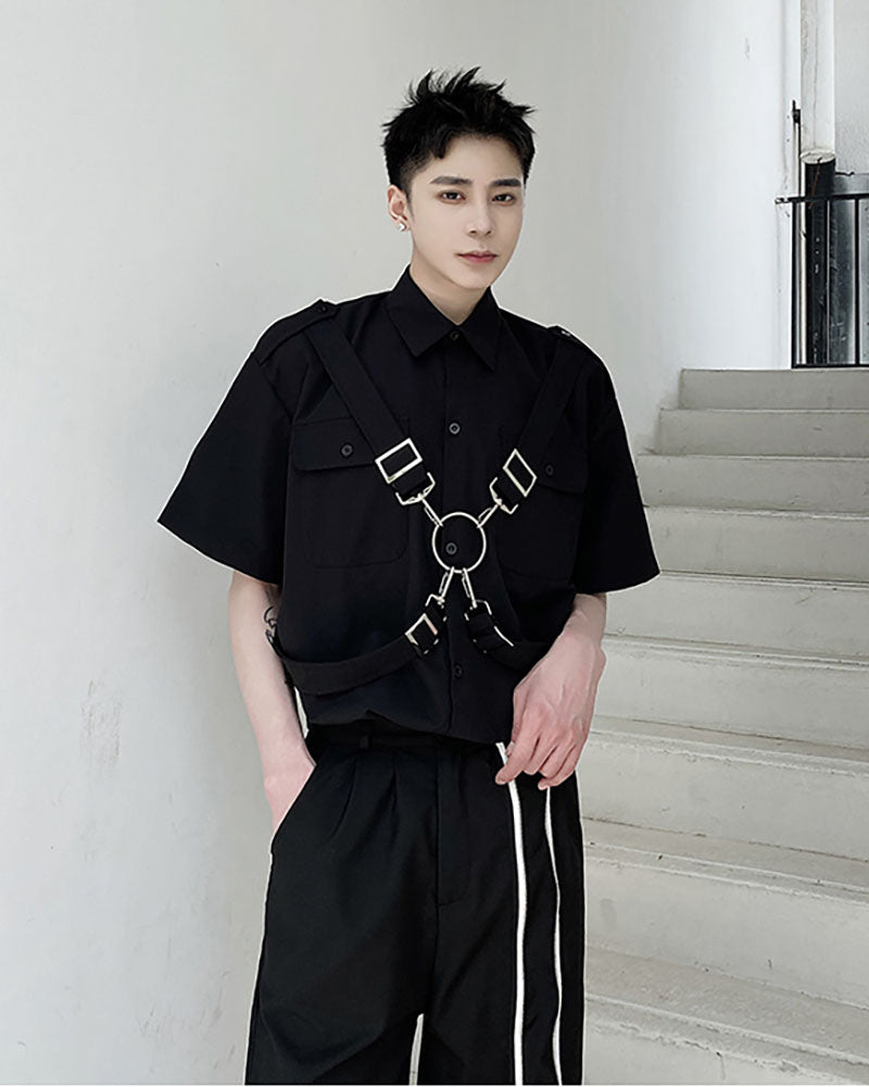 Functional Metal Ring Ribbon Shirt