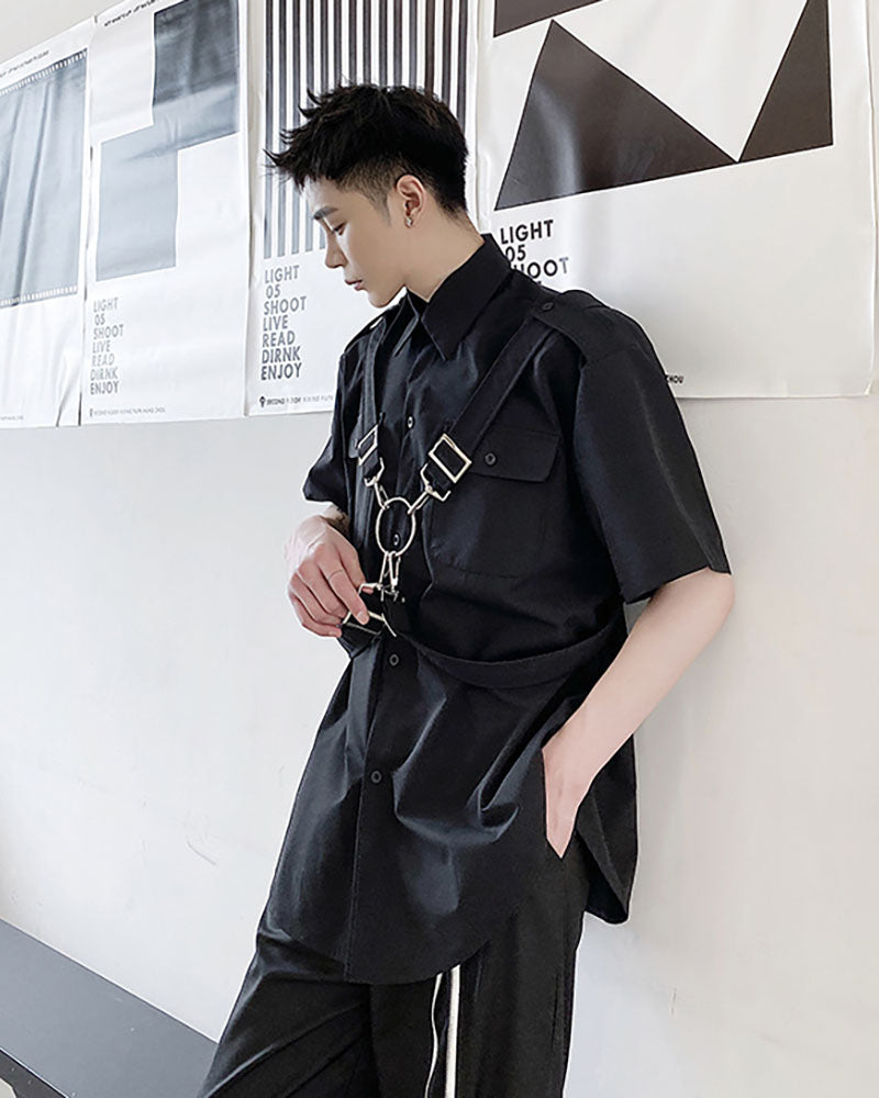 Functional Metal Ring Ribbon Shirt