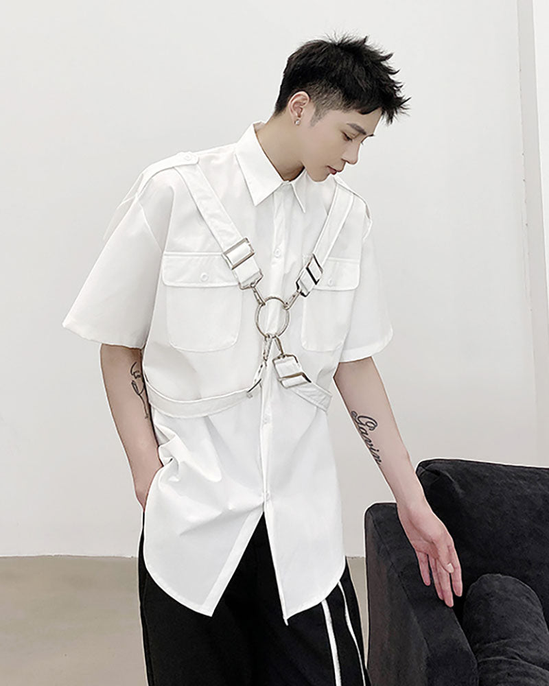 Functional Metal Ring Ribbon Shirt