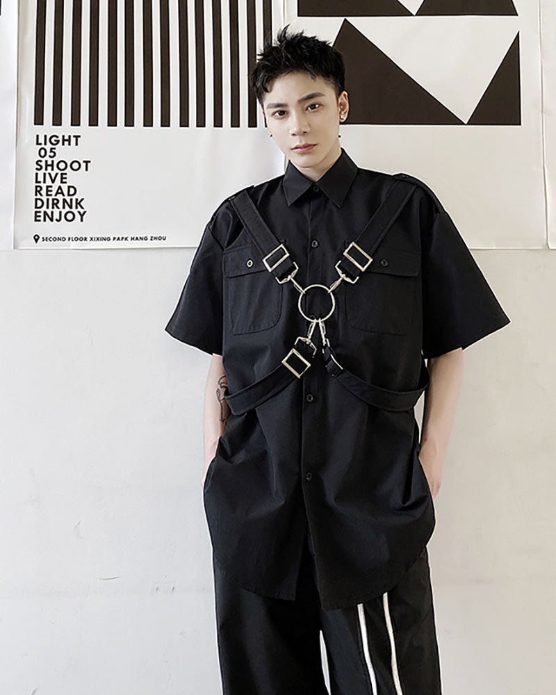 Functional Metal Ring Ribbon Shirt