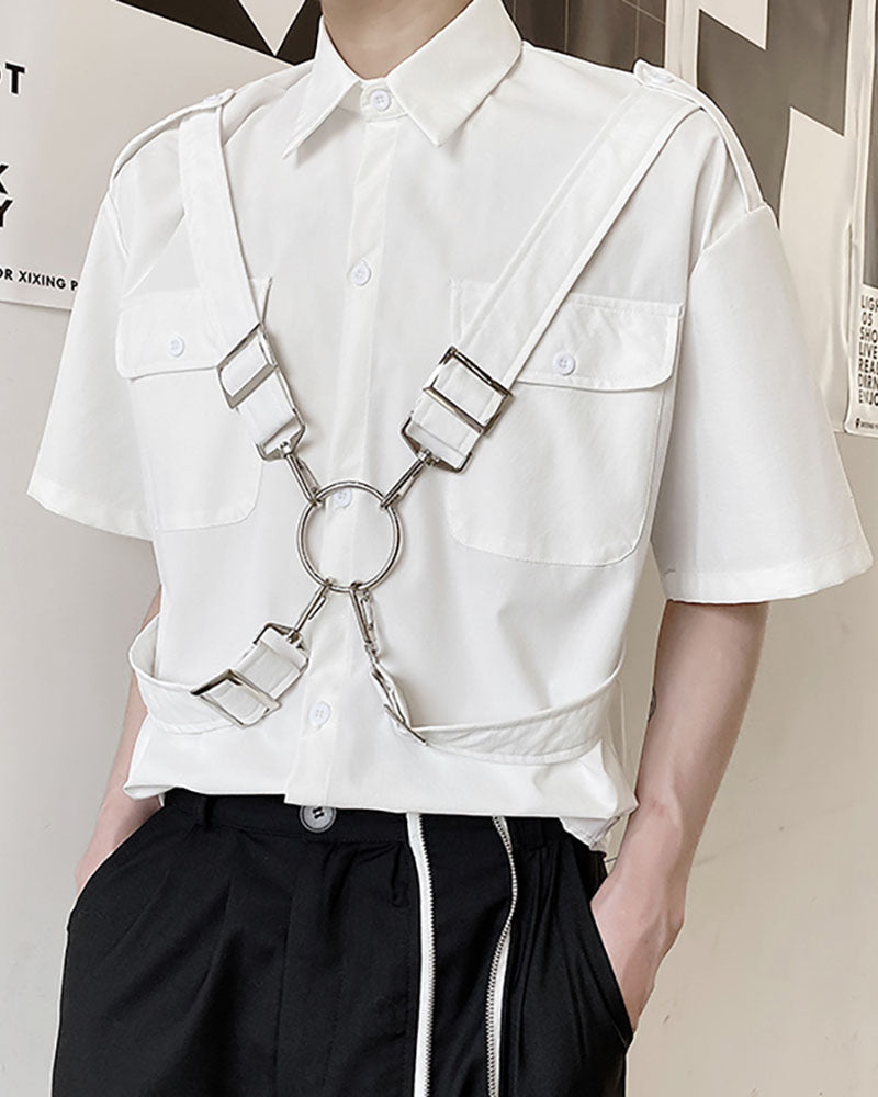 Functional Metal Ring Ribbon Shirt