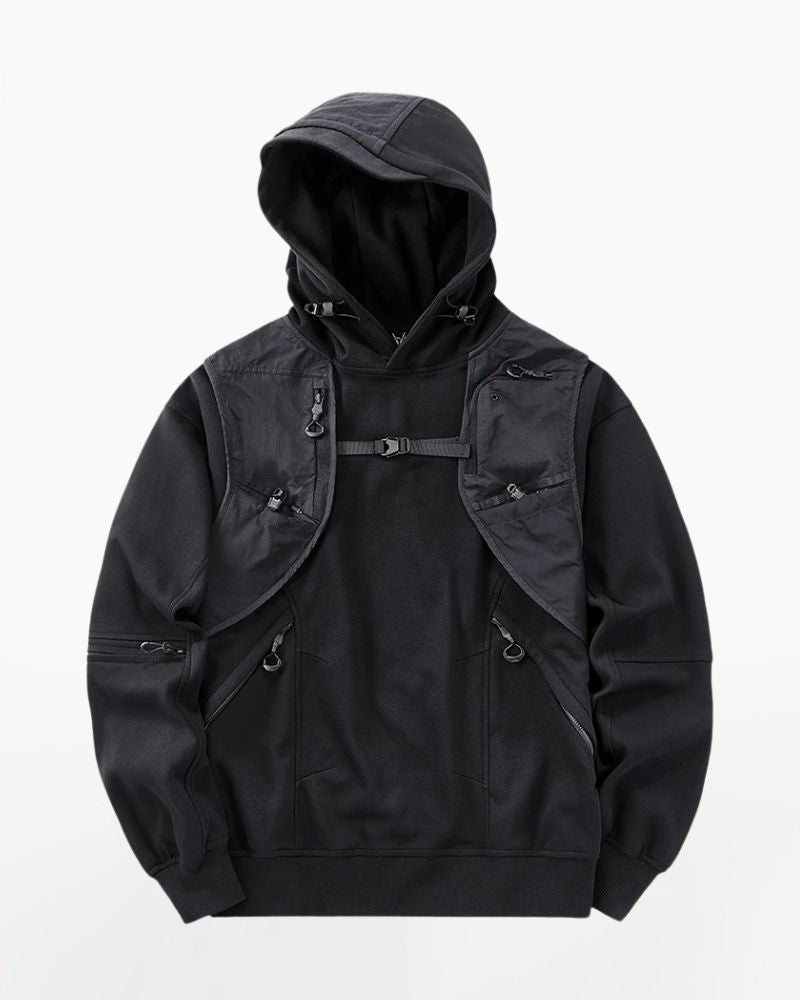 Functional Multi-Pockets Patchwork Hoodie