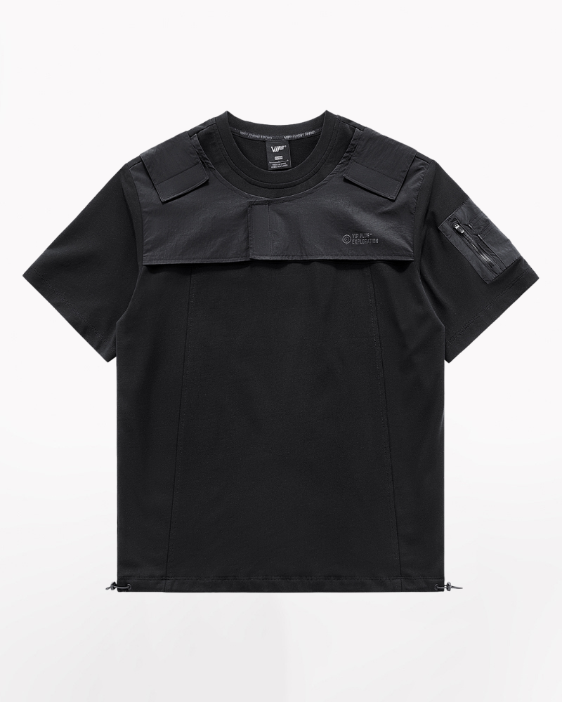 Functional Patchwork Sleeve Pocket T-Shirt