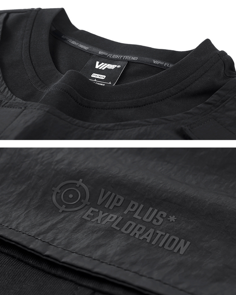 Functional Patchwork Sleeve Pocket T-Shirt