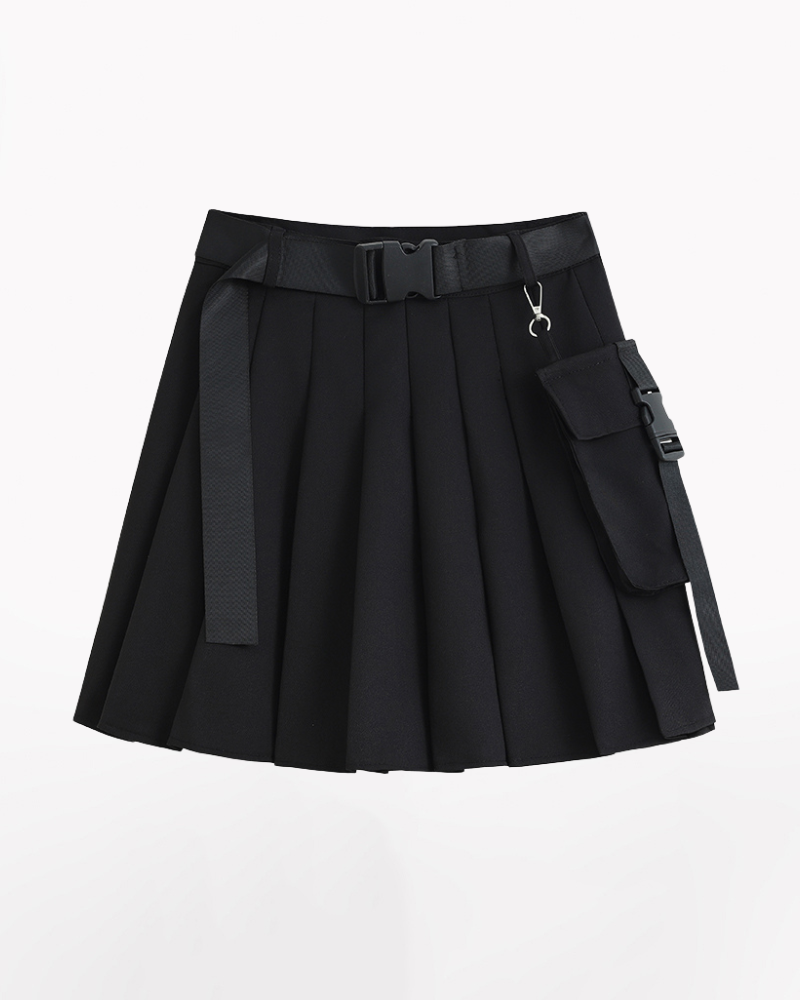 Functional Pocket Black Cargo Skirt