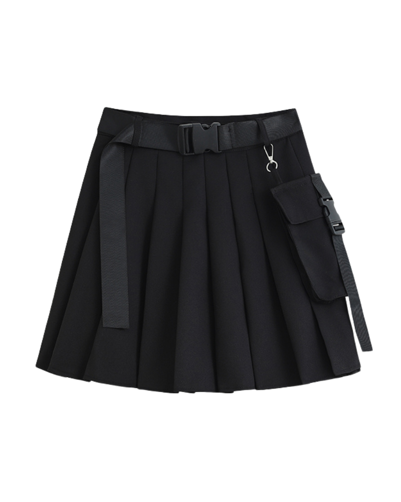 Functional Pocket Black Cargo Skirt