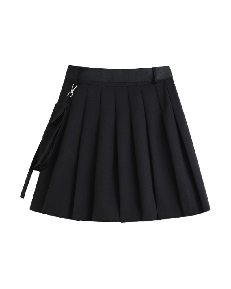 Functional Pocket Black Cargo Skirt
