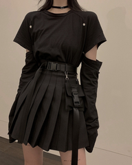 Functional Pocket Black Cargo Skirt