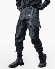Functional Ribbon Belt Paratrooper Black Cargo Pants