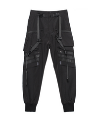 Functional Ribbon Belt Paratrooper Black Cargo Pants