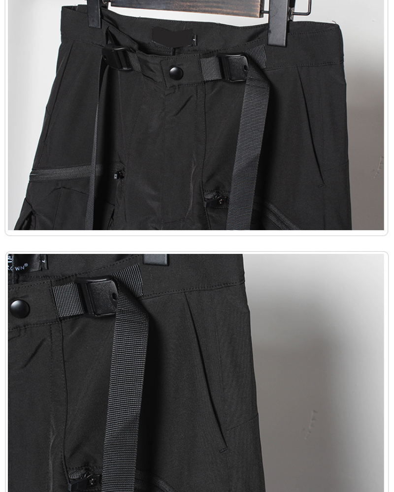 Functional Ribbon Belt Paratrooper Black Cargo Pants
