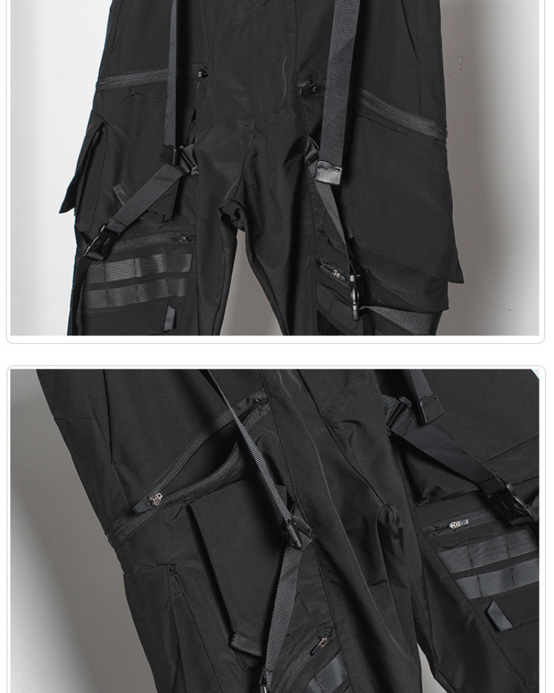 Functional Ribbon Belt Paratrooper Black Cargo Pants