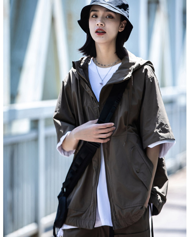 Functional Unisex Cargo Short Sleeve Jacket Shorts Set