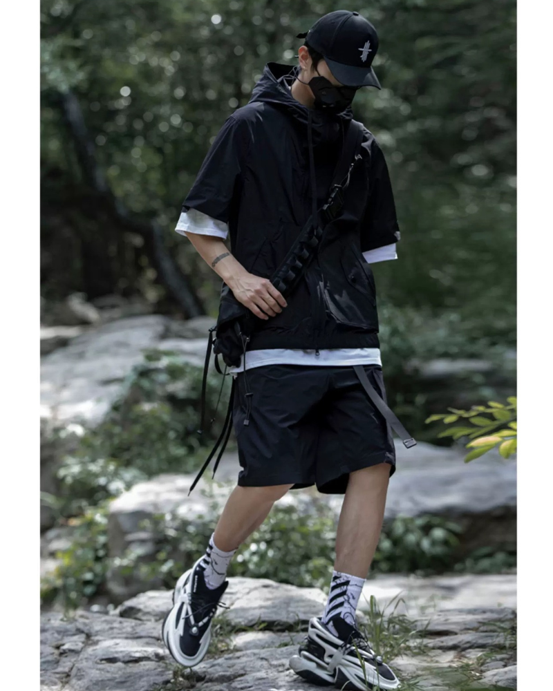 Functional Unisex Cargo Short Sleeve Jacket Shorts Set