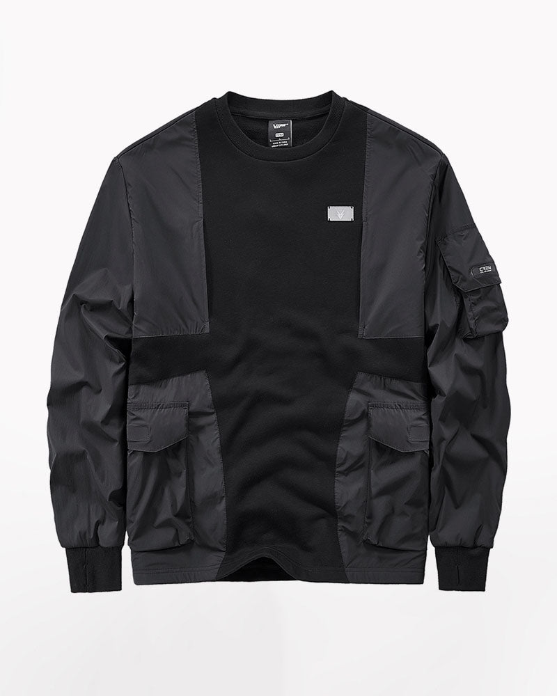 Functional Patchwork Pullover Sweatshirt