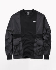 Functional Patchwork Pullover Sweatshirt