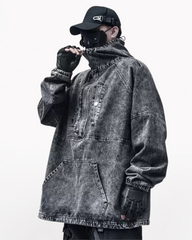 High-Street Washed Denim Hoodie Jacket