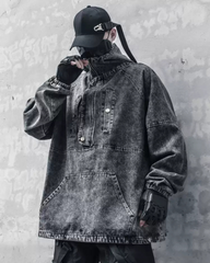 High-Street Washed Denim Hoodie Jacket