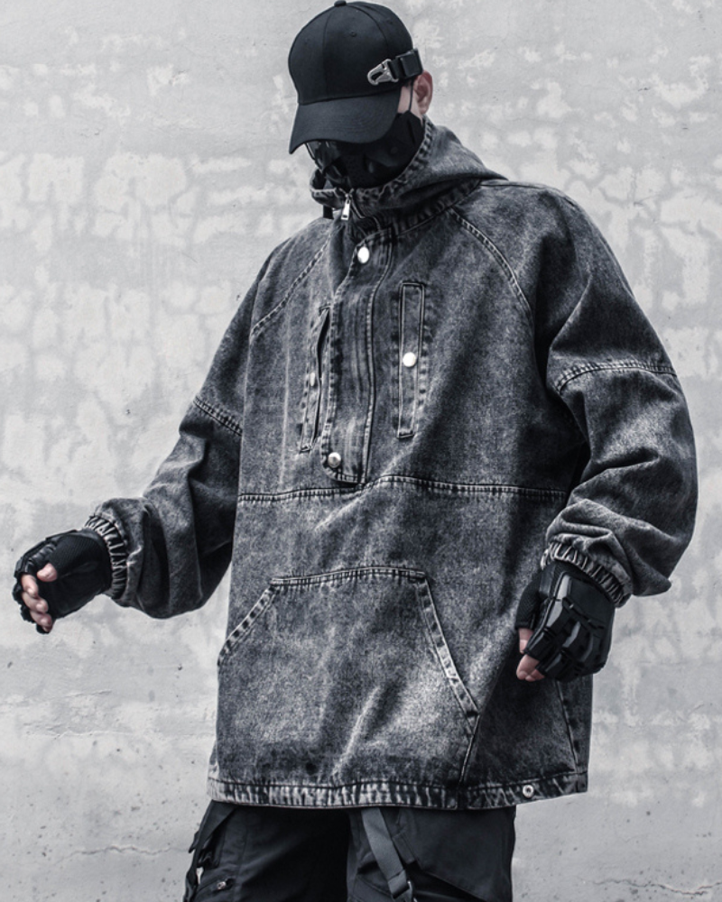 High-Street Washed Denim Hoodie Jacket