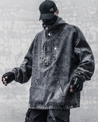 High-Street Washed Denim Hoodie Jacket