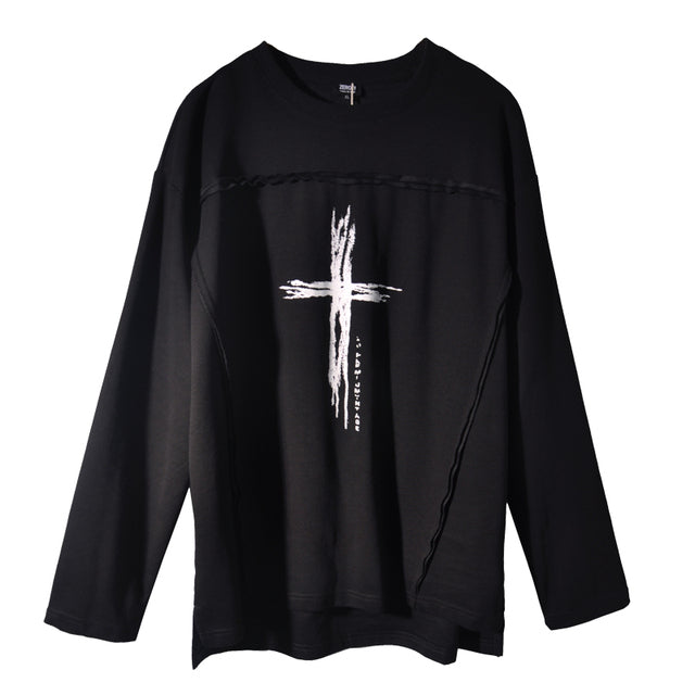 Black Long-Sleeve Shirt White Cross