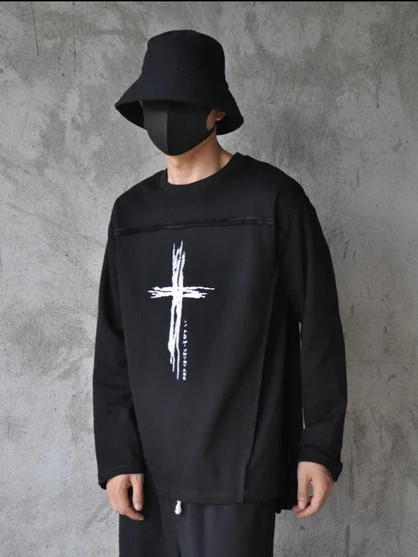 Black Long-Sleeve Shirt White Cross