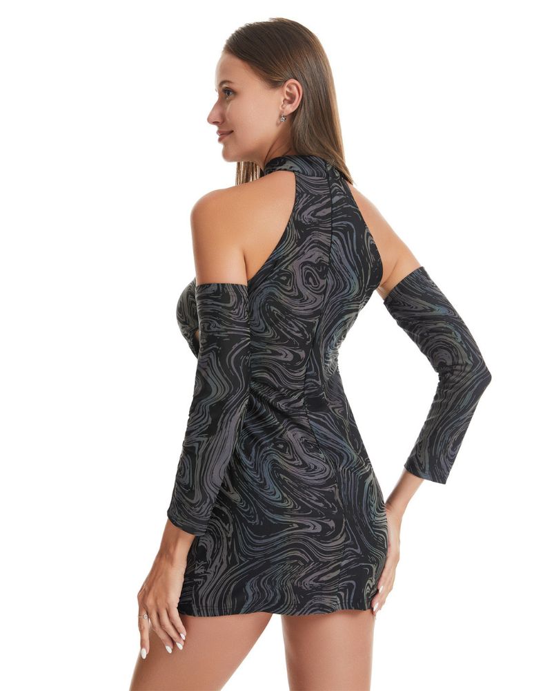Hollow Out Halter Reflective Rave Dress