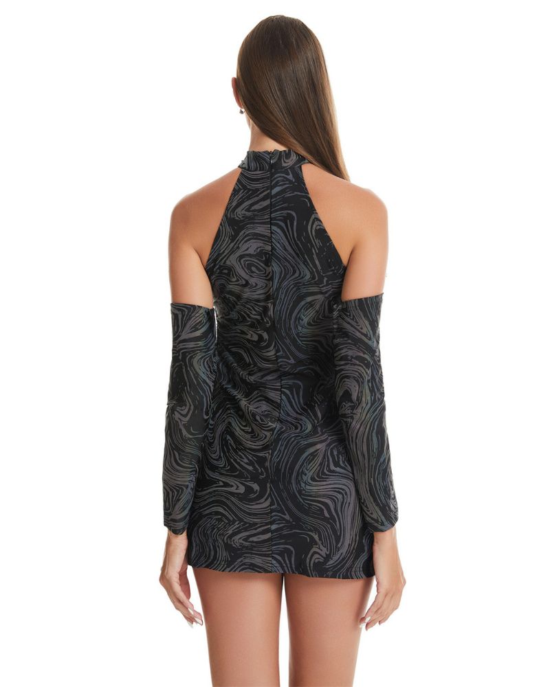 Hollow Out Halter Reflective Rave Dress